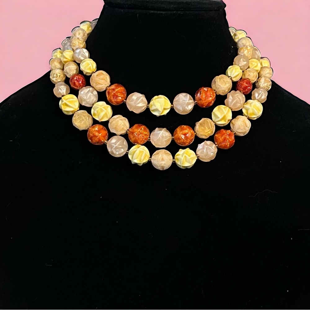 Vintage Made in Germany layered chiseled bead necklace